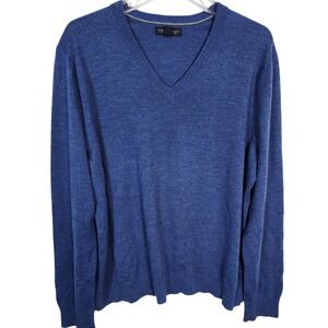 Banana Republic Extra Fine Merino Wool V-Neck Sweater Blue‎ Mens XL Preppy